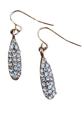 Rose Gold Tone Rhinestone Teardrop Dangle Pendant Earrings for Pierced Ears